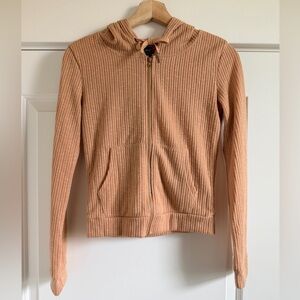 Cozy Tan Ribbed Zip-Up Hoodie NWOT